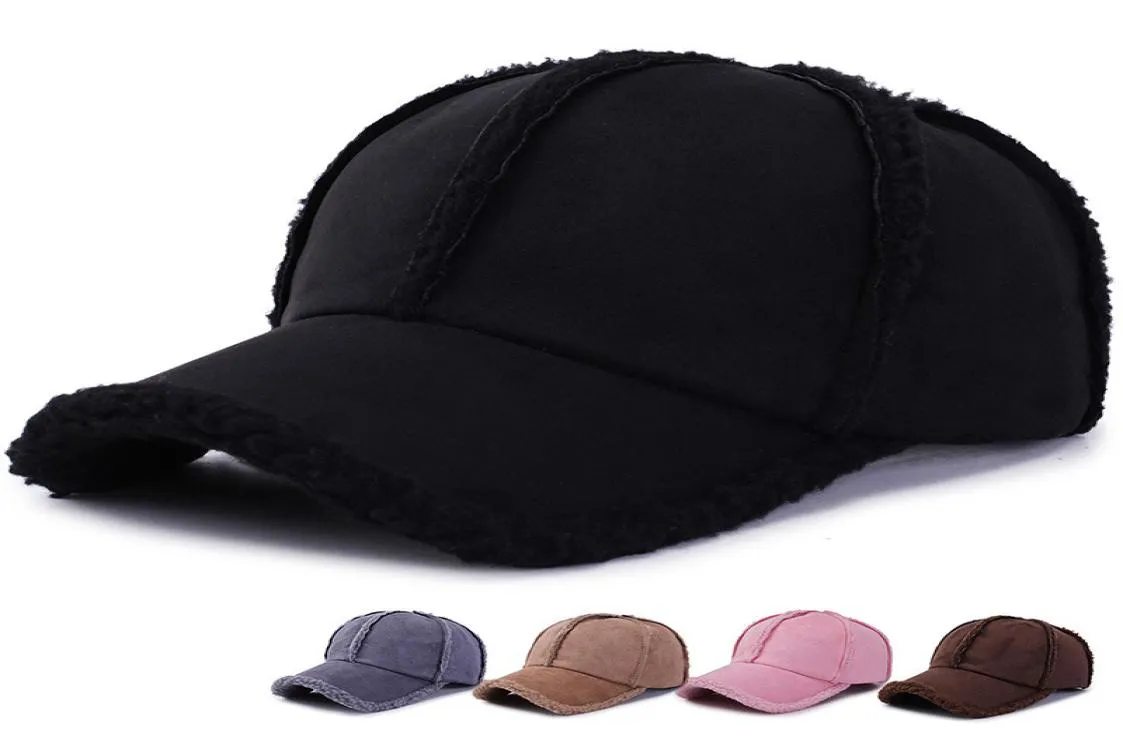 Faux mocka fleece vinter pappa hatt kvinnor mens kappa brun grå rosa sex panel baseball cap justerbar8174776