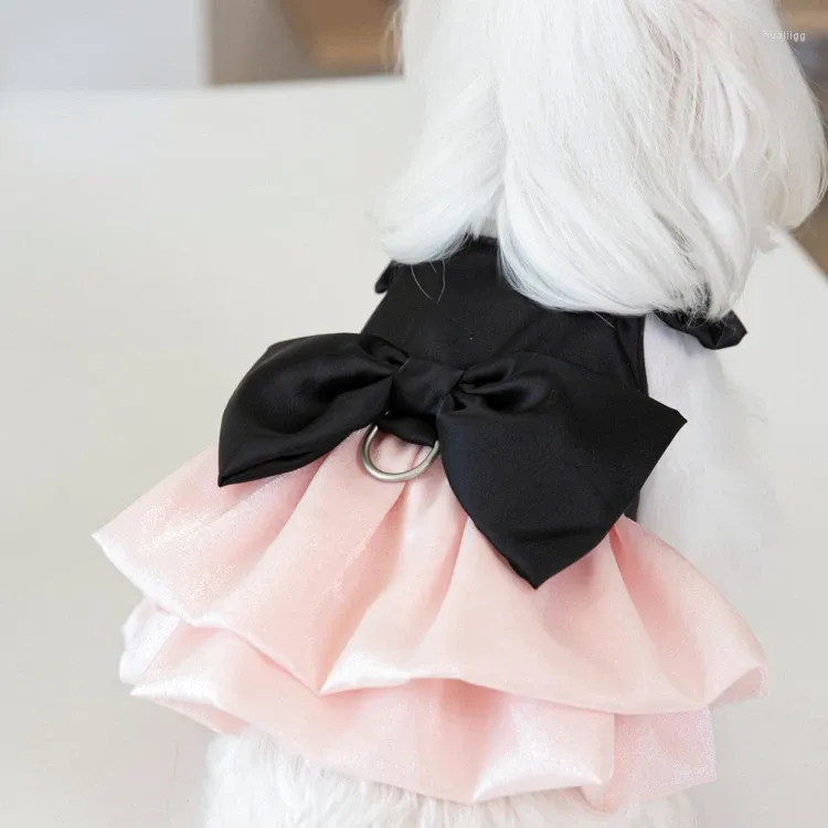 犬アパレルペット光沢のある糸スカートカラーコントラストボウキャットとテディドレスインシンファッション服ドレス小さな犬用