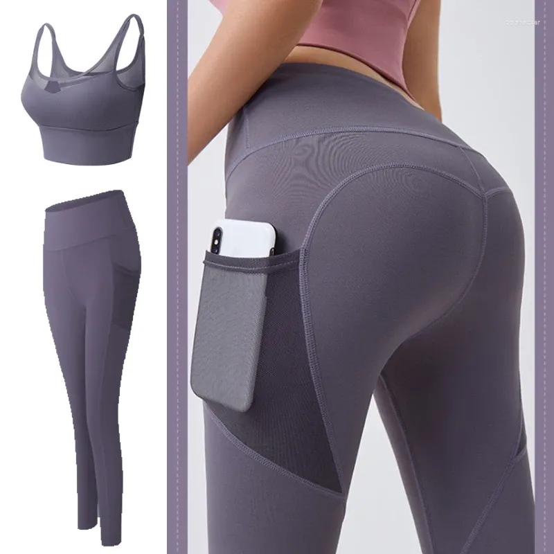 Pantalon actif Fitness Femmes Yoga Set Gym 2 pièces Bras Leggings sans couture Push up Exercice Rounde Running Running Sportswear Athletic