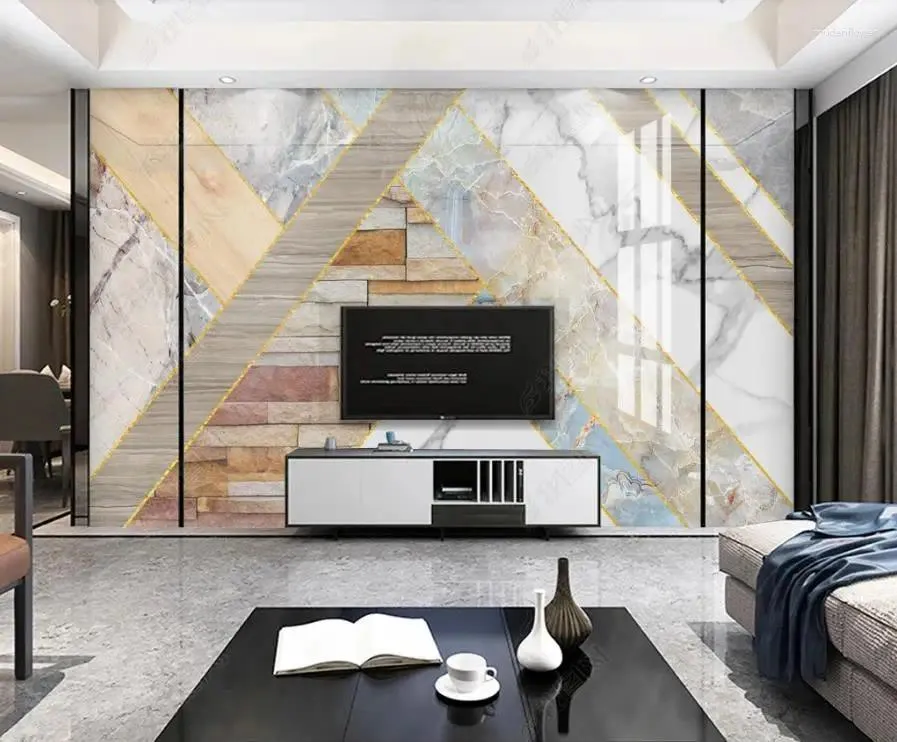 Wallpapers Custom 2024 3D muurschildering wallpaper geometrisch marmeren woonkamer slaapkamer tv -achtergrond muur voor muren 3 d