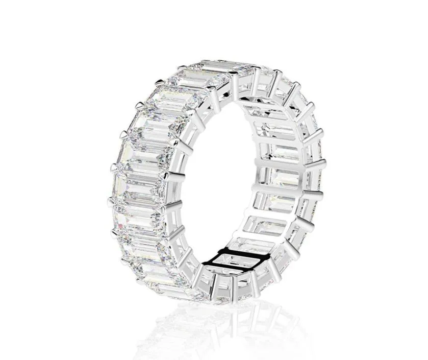 Eternity Esmerald Cut Lab Ring de diamantes 925 Rings de boda de compromiso de plata esterlina para mujeres Joyas Gift5232622