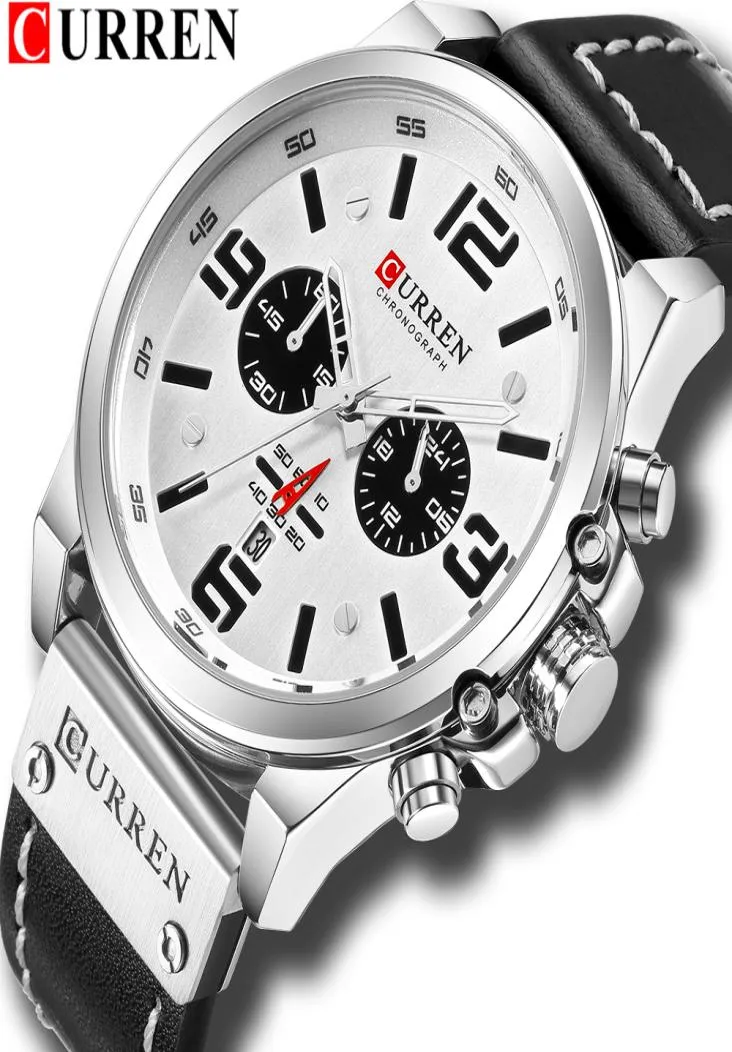 Fashion Classic Black White Chronograph Watch Men Curren 2018 Men039S kijkt casual kwarts polswatch mannelijke klok reloj HOMBRE3533714
