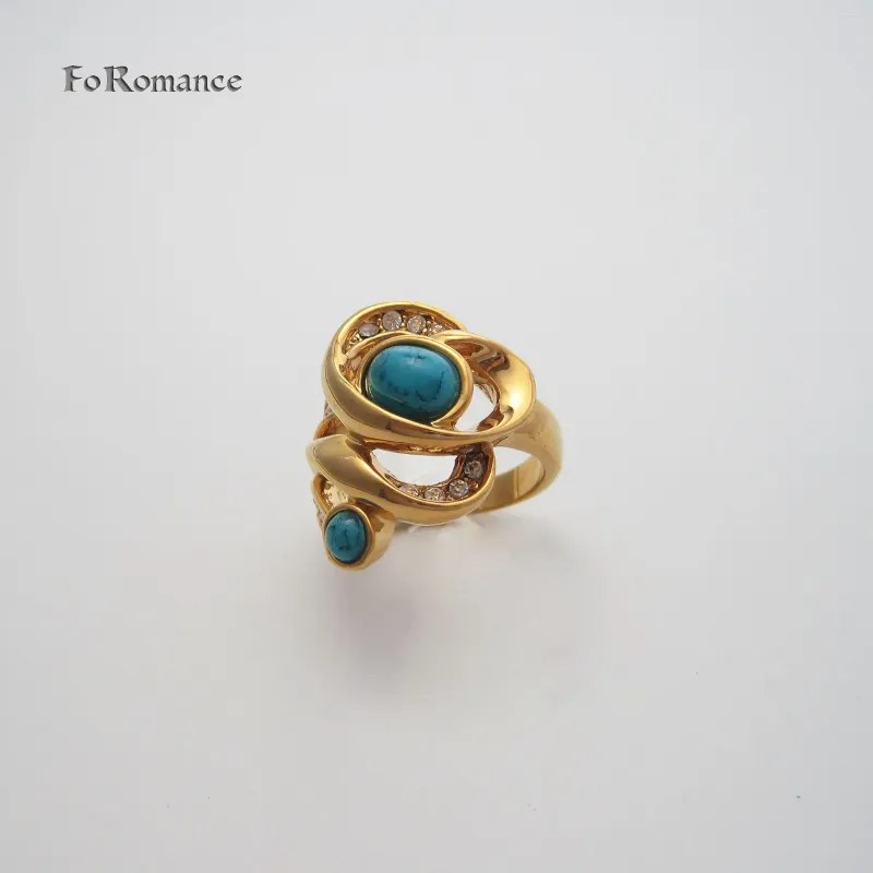 Cluster Anneaux jaunes Gold plaqué CZ Pierres Blue Imitation Turquoise Anneau de haute qualité Great Design Sz 6 8 9 10