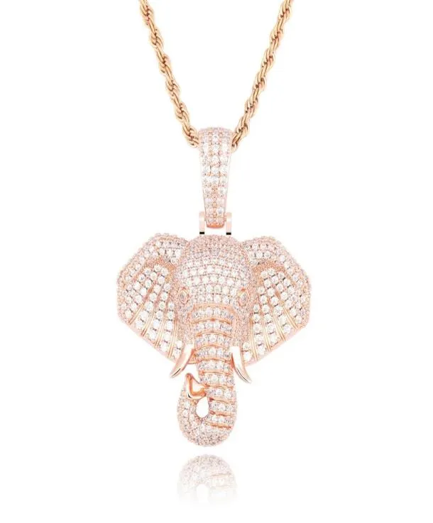 Iced Out Elephant Pendant Halsband för män Luxur Designer Mens Bling Diamond Animal Pendants Gold Silver Rose Gold Chain Necklac4712077