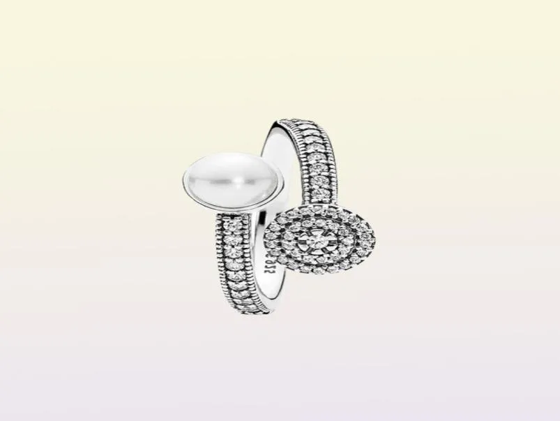 Vintage i elegancki pierścień perłowy dla 925 srebrnego srebra z Cz Diamonds Promienne damskie damskie pierścionek z oryginalnym pudełkiem świątecznym prezent3366244