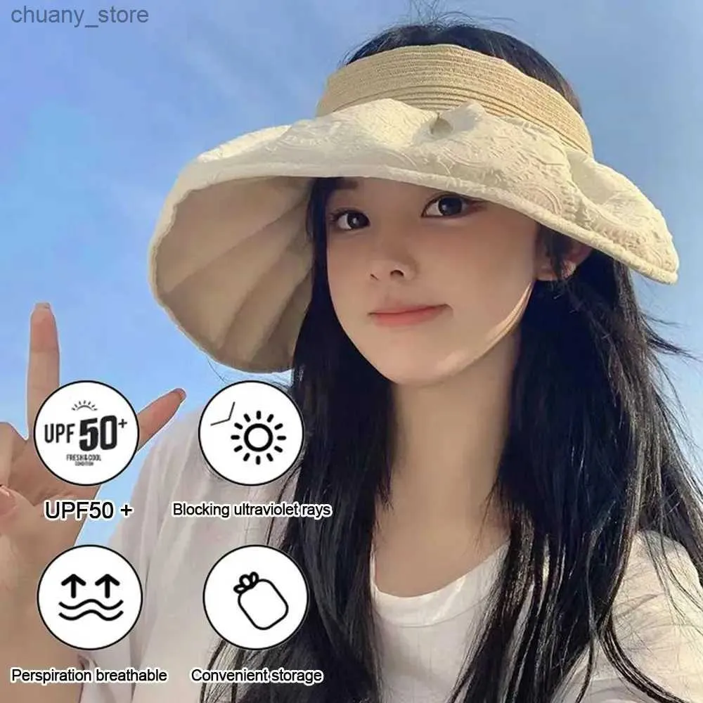 Visors 1PC Summer Foldable Sun Hat UV Protect Sun Protection Double-sided Wearable Sunscreen Cap Large Hat Brim Empty Top Hat Beach Cap Y240417