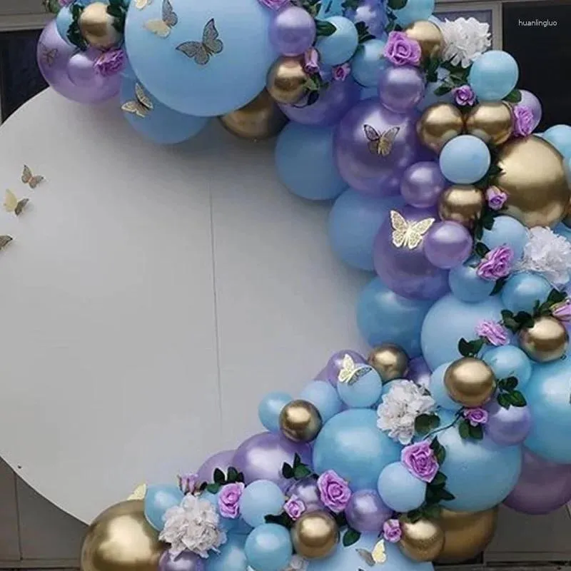 Decoração de festa 105pcs Macaron Balões azuis Butterfly Garland Arch Pearl Puppple Balloon Wedding Birthday Decorações