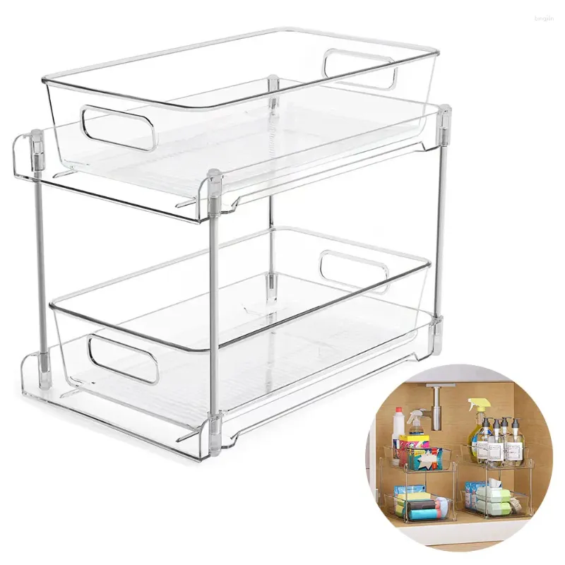 Table Mats Slide-Out Storage Container Multipurpose 2 Tier Cabinet Space Saving For Kitchen Pantry Office Desktop