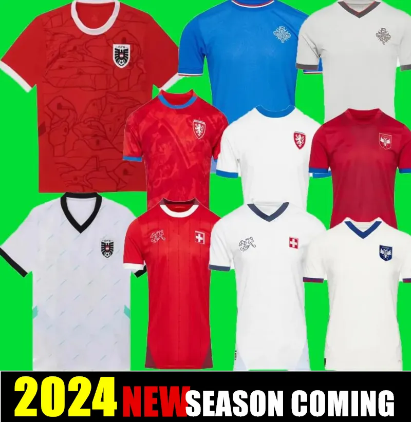 Nieuw Tsjechië Soccer Jerseys Zwitserland thuis 24/25 Oostenrijk Red Blue White 2024 2025 IJsland Sportvoetbal Shirts Sportswear Servië Camisola Euro Cup