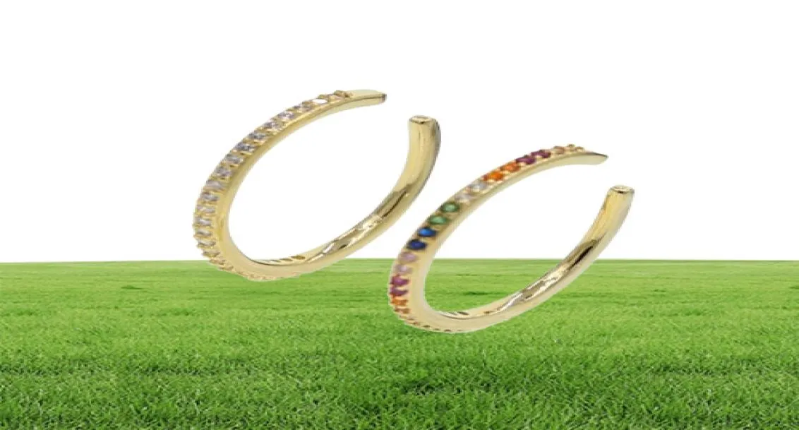 2019 new designer Women colorful CZ circle Ear Cuff Wrap Clip Earrings Gold color Wedding Piercing Dualpurpose jewelry earings5301386