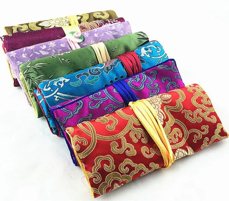Customize Folding Jade Travel Jewelry Roll Up Bag Chinese Silk Brocade Pouch Ladies Makeup Storage Pouches Drawstring Large Cosmet8011687