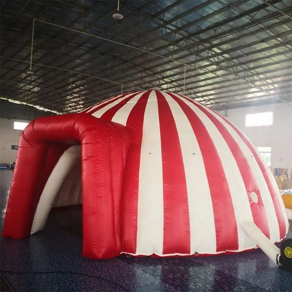 10m de diamètre Oxford Red White Circus Entrée Polie Igloo Tent de haute qualité Pop Up Full Dome Party Entry Shelter for Outdoor Event