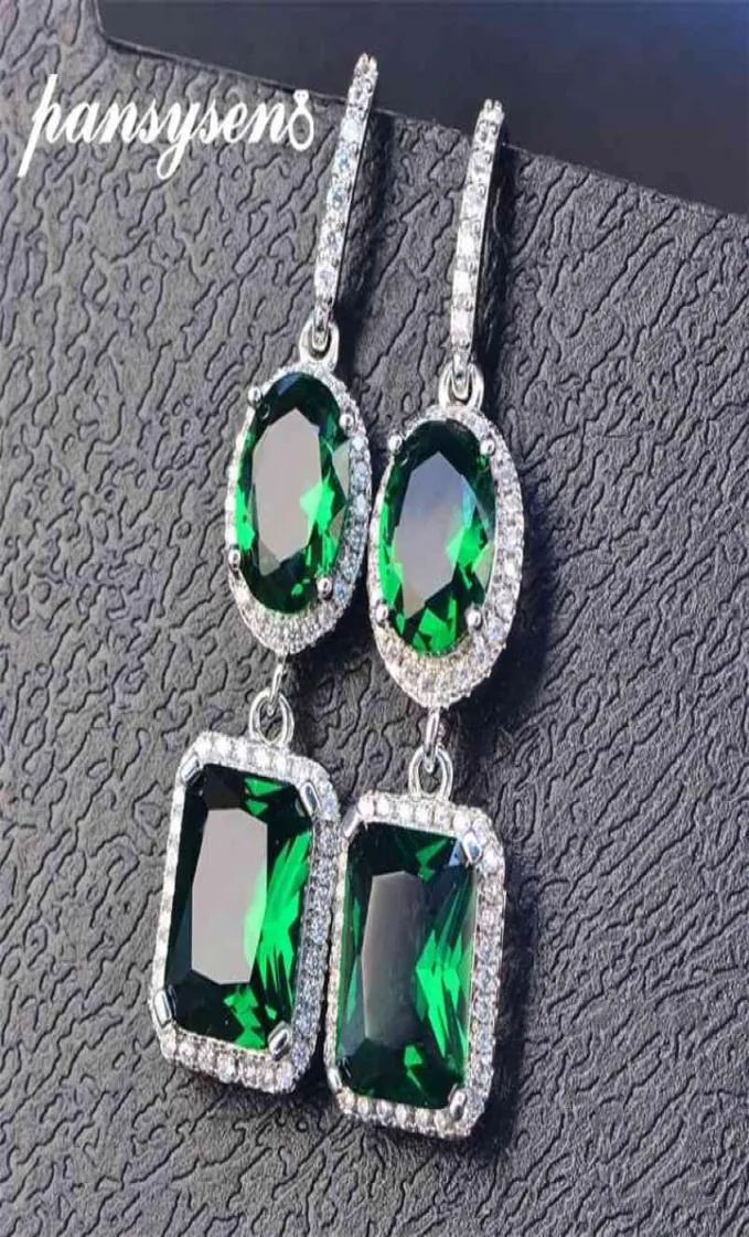 Pansysen 100 925 Sterling Silver Emerald Sapphire Gemstone Drop örhängen för kvinnors jubileumsfest fina juveler hela 210621788045