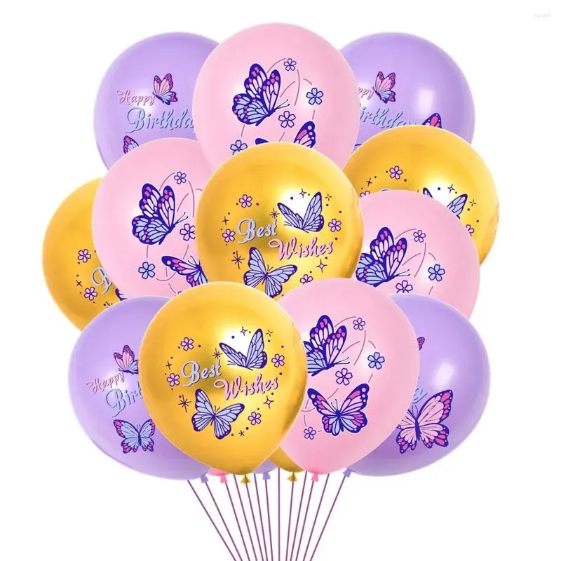 Party Decoration 12pc Butterfly Latex Balloon Wishes Dancing Ballon Happy Princess Birthday Balon BabyShower Girl Colorful Baloon