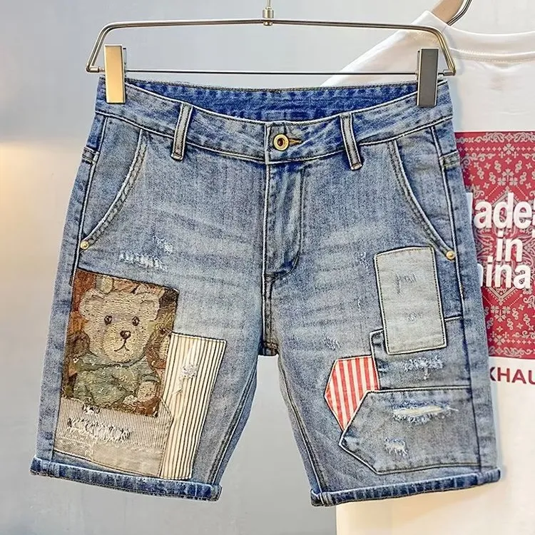 Denim Shorts Herren Sommerdünne Modemarke Slim-Fit Plus Size Casual Hosen Herren fünf Viertelhosen Herrenstil für Männer