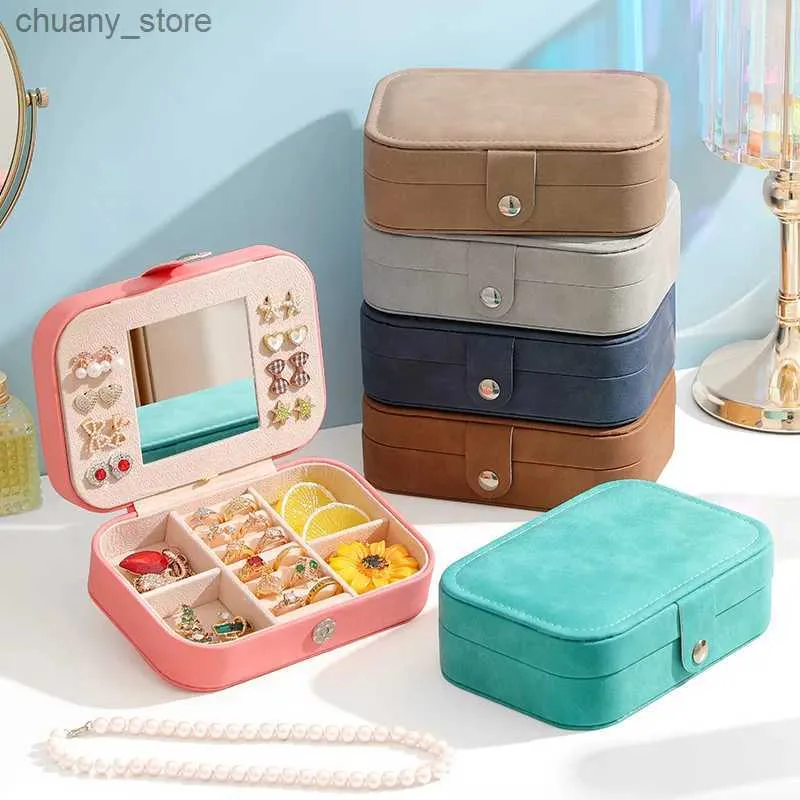 Accessories Packaging Organizers Travel Portable Jewelry Box with Mirror Ring Earring Necklace Storage Display Case PU Leather Jewelry Organize Y240423 X13X
