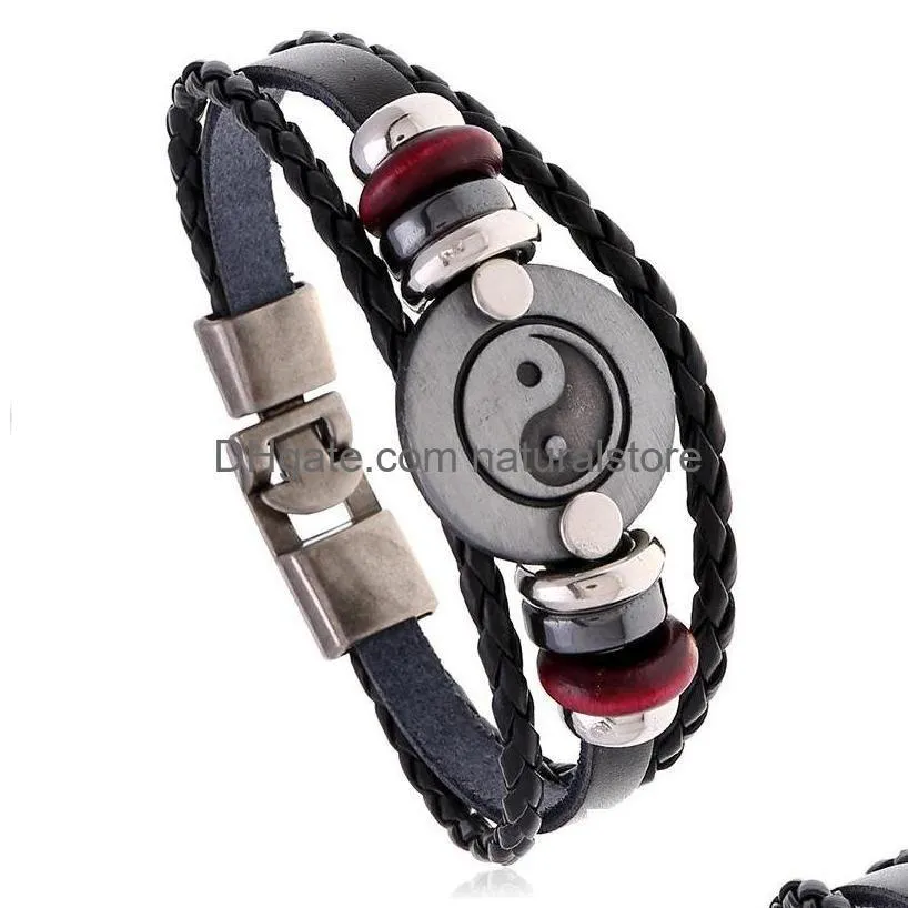 Bedelarmbanden bedel armbanden retro yinyang armband mltilayer lederen vrouwen mannen mode sieraden wil en zandige drop levering dhvqv dh3iu