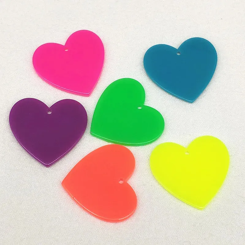 Arrival 30x28mm 100pcs Acrylic Solid Neon Effect Heart Charm For Handmade Earring DIY PartsJewelry Findings Components 240414