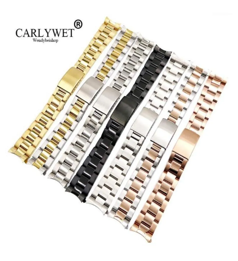 Bekijkbanden Carlywet 13 17 19 20mm 316L roestvrij staal tweekleurige roségouden zilveren band band strap oester armband voor DateJust11927194