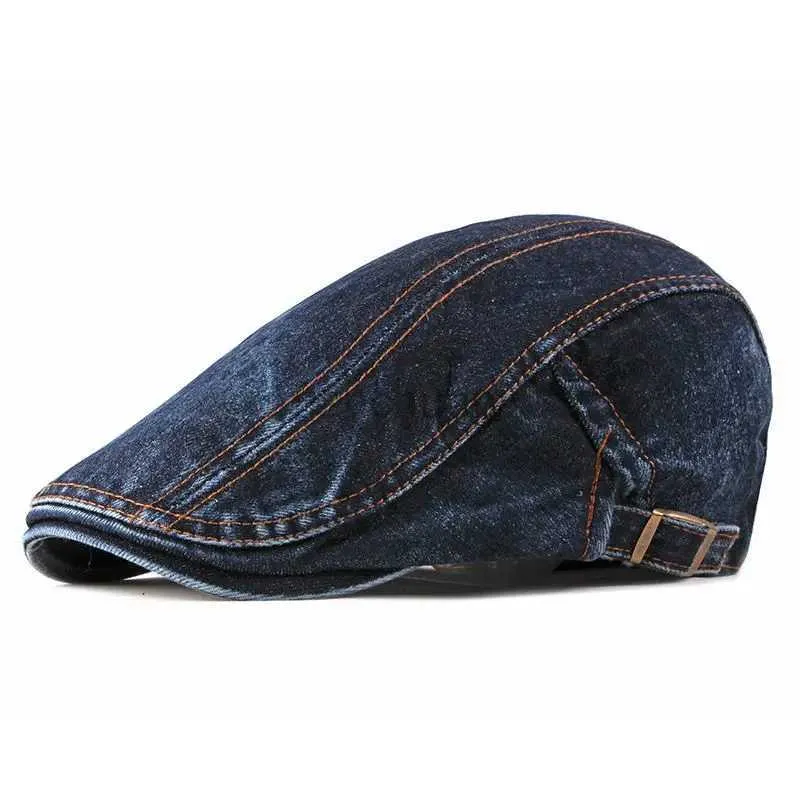 Berets Spring Summer Solid Color Newsboy Caps Men Washed Denim Cotton Flat Peaked Cap Women Painter Beret Hats 16 d24417