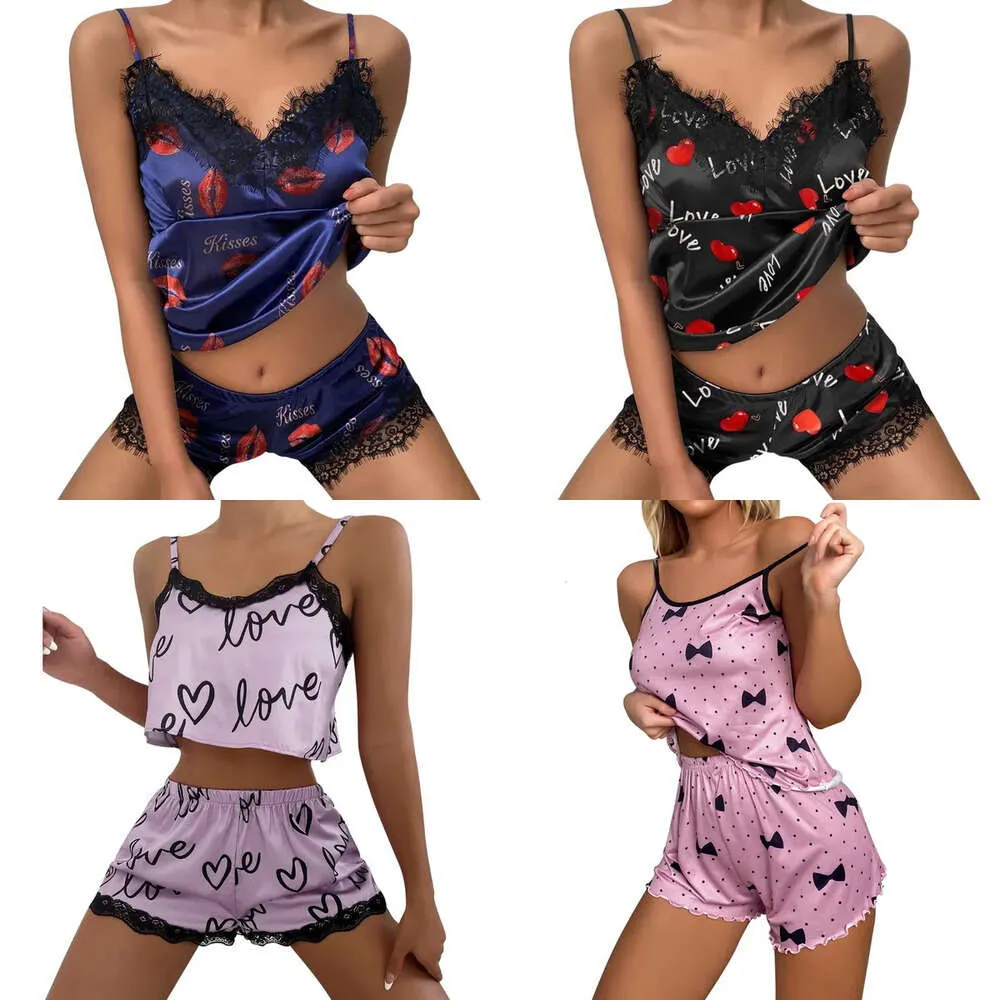 Vêtements de nuit Femmes Deux pièces Set Femmes Pama Shorts Suit Print sous-vêtements Pijama Sexy Lingerie Camisoles