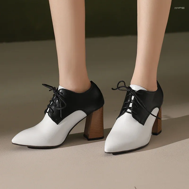 Dress Shoes Office & Career Black Heels High Heel Summer 2024 Cross-tied Pointed Patchwork Ladies Pumps White For Women