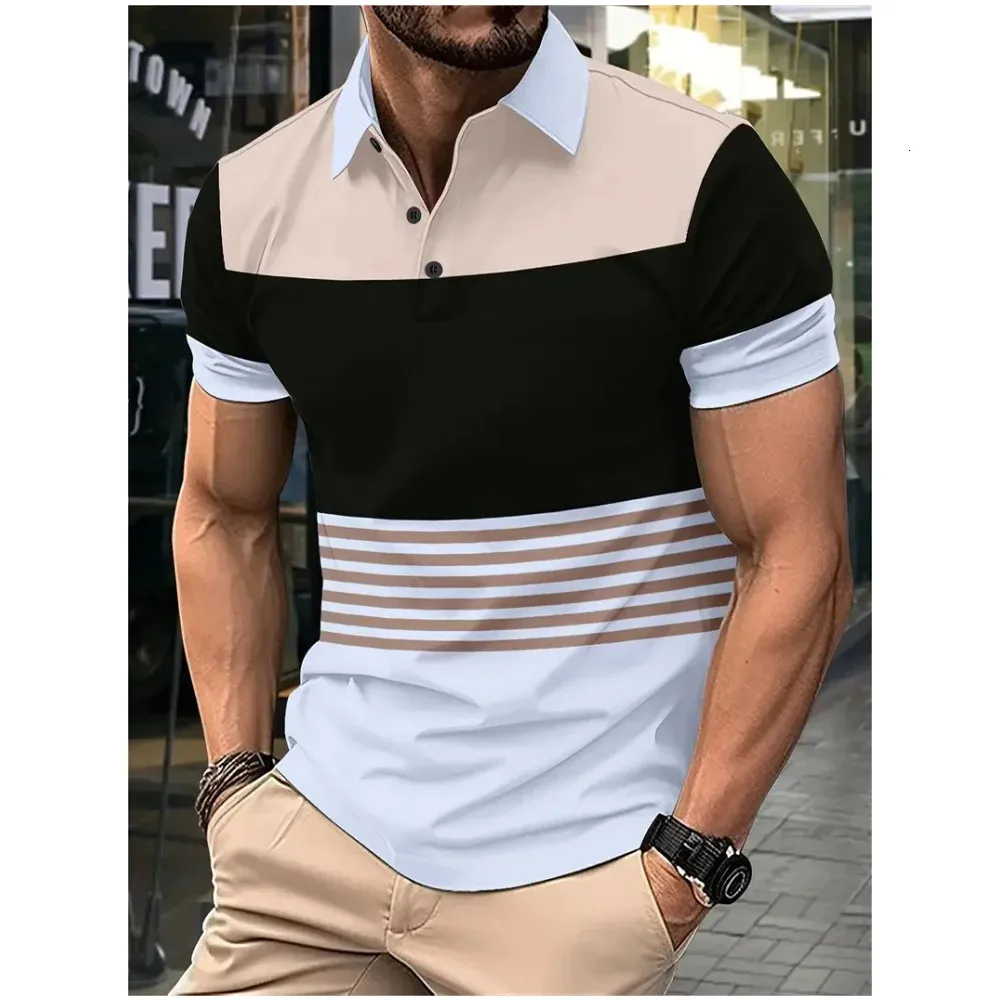 Top a maniche corte maschile da uomo Shirt a strisce stampata Casualizza Casualizza Plus Size 240403