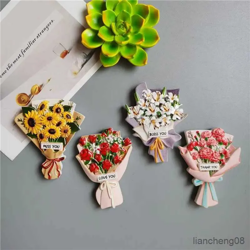 Magneti frigorifero comprare 5 get 1 3d carini carini simpatici kawaii rosa girasole grazie mi manchi il fiore benedici simuli piante succulente adesivi