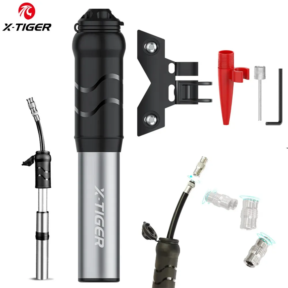 X-Tiger Mini Portable Cykelpumpar Portable High Pressure Bicycle Air Pump Presta och Schrader Adapter Lätt Mini Bike Pump 240410