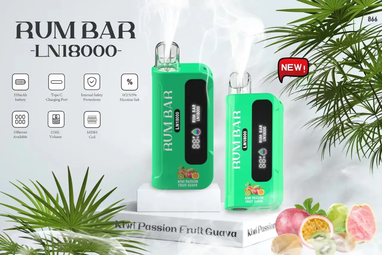Nouvelle batterie intelligente Premium Vape Pen deechable Authentic Original Rum Rhum Bar LNI 18000 Puffs 0% 2% 3% 5% 550mAh 21ml Autorisé 15 couleurs L'entrepôt local