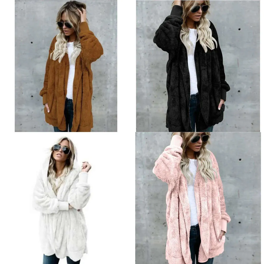 Womens Faux Fur Jackets Outerwear Winter Hooded Veet Coats Pocket Design Loose Women Clothing Warm Soft Tops