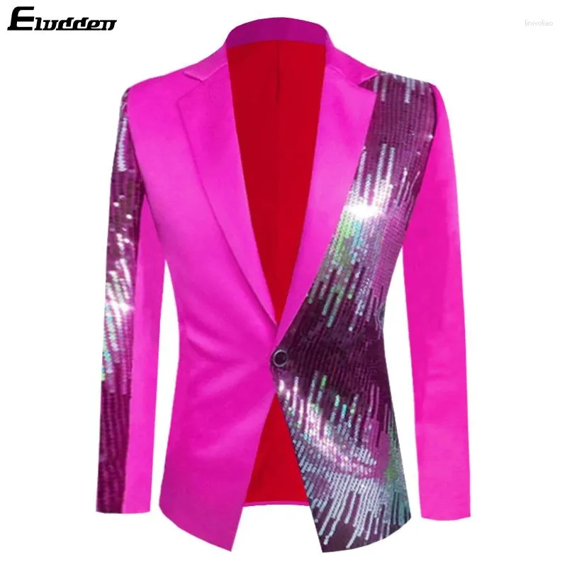 Mäns kostymer passar Casual Slim Fit Prom Stylish paljettjacka One Button Shiny Party Wedding Blazer