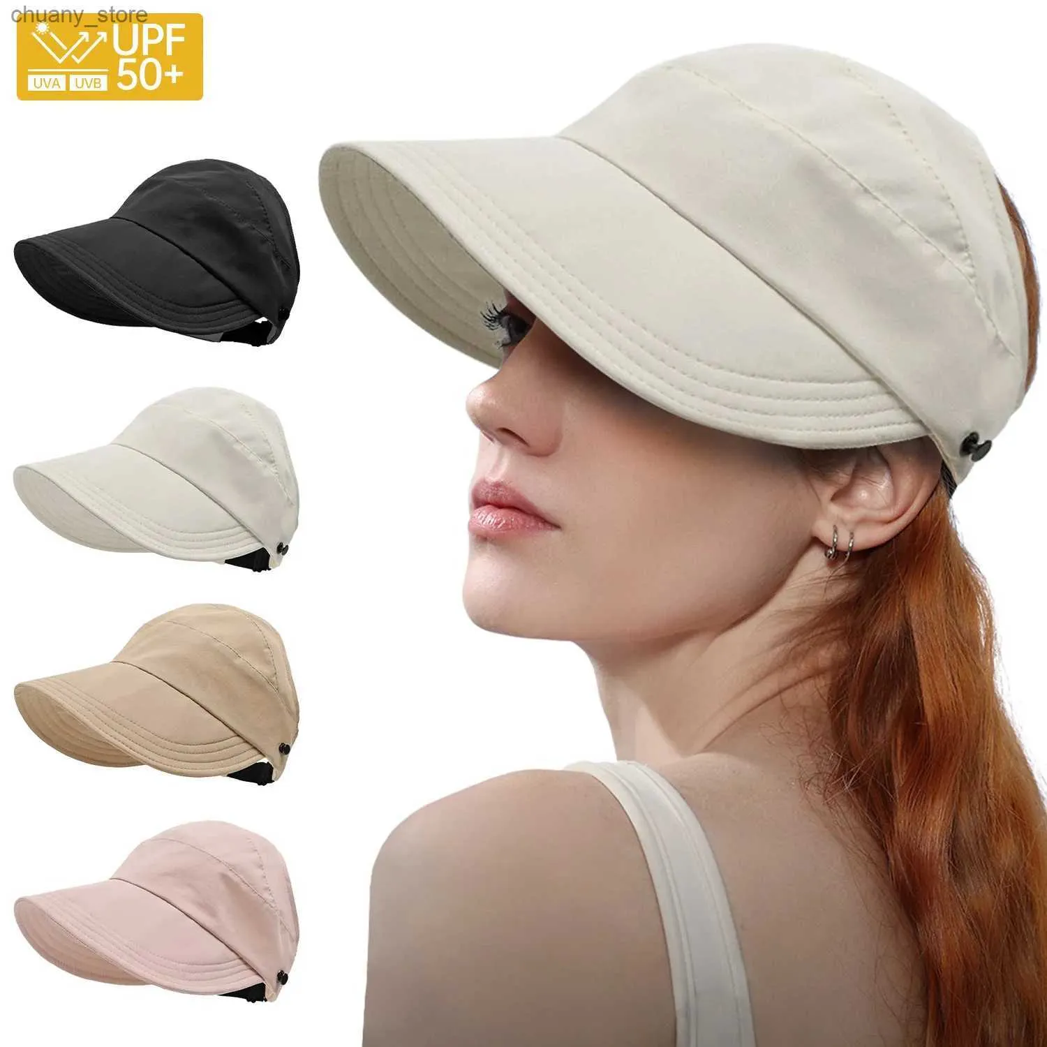 Visors Summer Fashion Koreańskie kobiety puste czapki słoneczne Składany regulowany na zewnątrz plażowy wiadra czapka UV Ochrona rybaka kucyka