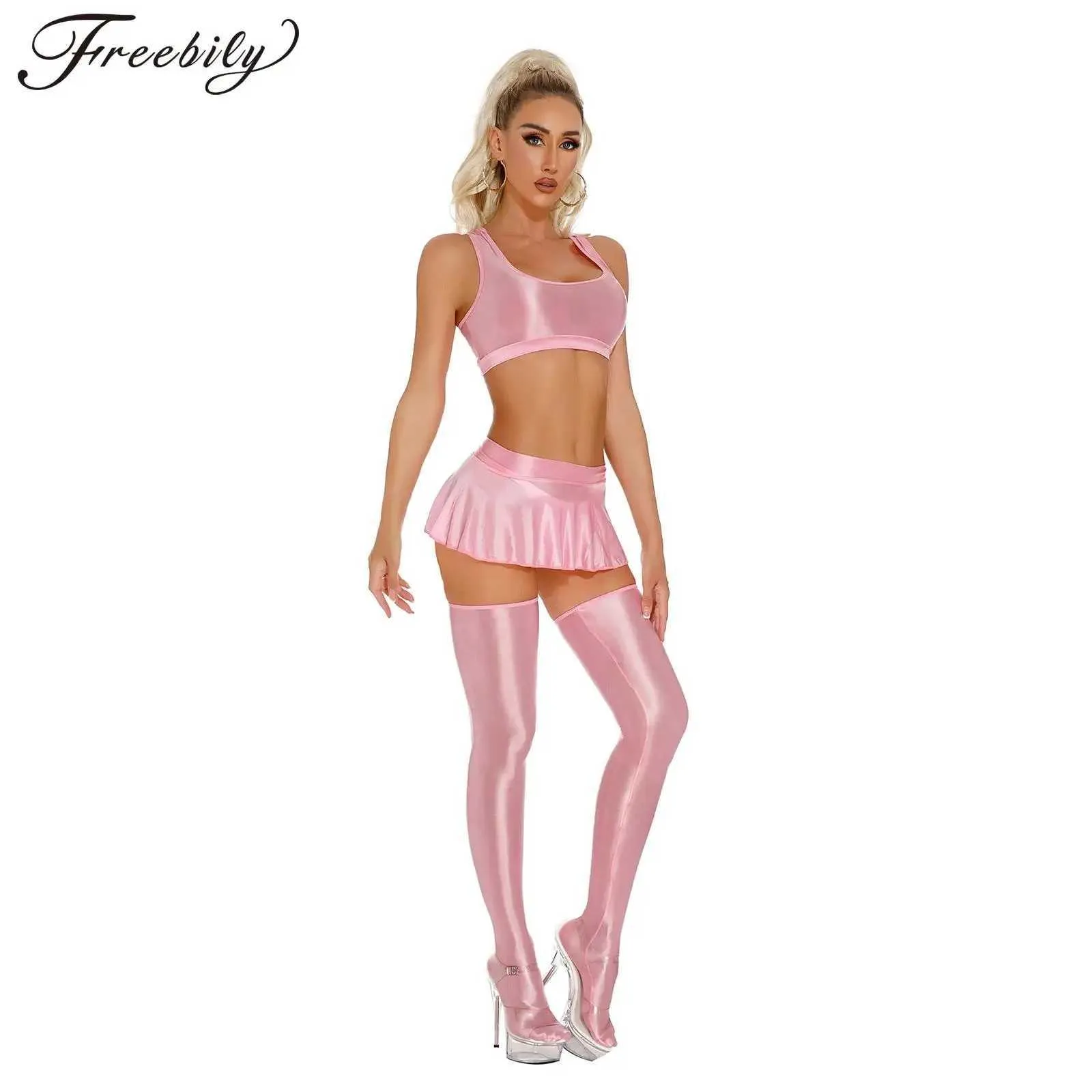 Glossy Oil Shiny pink lingerie set for Women