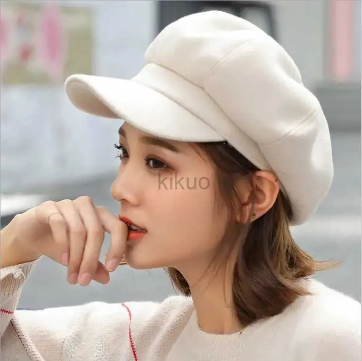 Basker Autumn Winter Hats for Women Solid Plain Octagonal Newsboy Cap Men Lady Wool Hat Winter Basker Kvinnor Måler Caps D240417