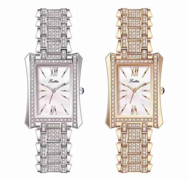 Luxury Womens Watches Designer 2022 Allmatch Fashion Ladies Watch Diamond Rectangular Quartz Femmes imperméables Watch Strip Nail TI8451644