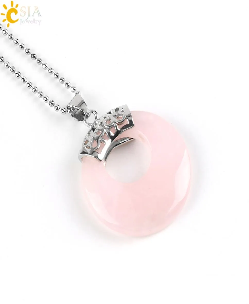 CSJA New Agate Women Necklace 중공 서클 빈티지 펜던트 Reiki Healing Natural Gem Stone Lapis Lazuli Rose Quartz 여자 친구 g6446395