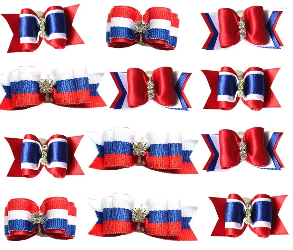 Dog Apparel 50pcs Whole Sale Pet Puppy Cat Hair Bows 4th Of July/July Rhinestone With Rubber Bands Accessory