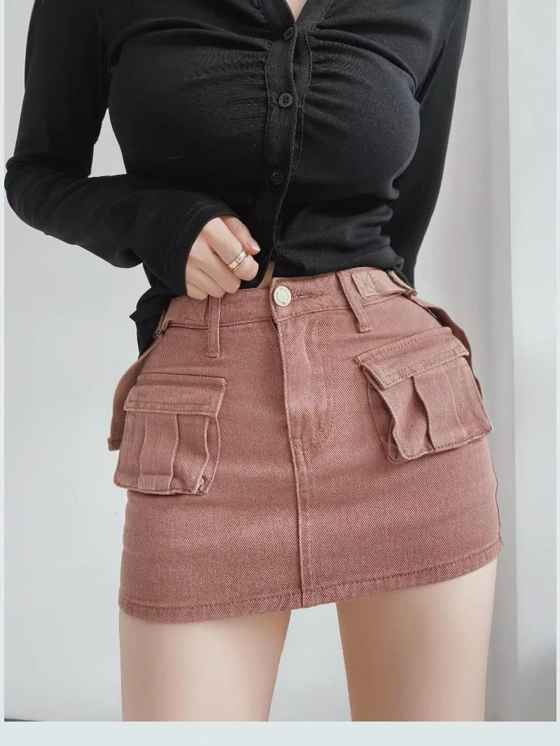 Signe Pure desiderio Desire Style American Style A- Line High Waist Denim Cargo Skirt Short Short Slim Weath Women's Women's Summer Summer