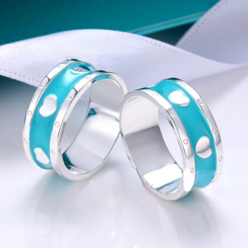 Couples Designer Cluster Rings Blue Enamel Couple Ring Six Hearts Circle Ring