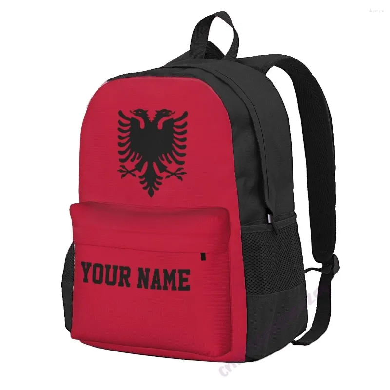 Ryggsäck Anpassad namn Albania Flag Polyester för män Kvinnor Rese Casual Studenter Vandring camping