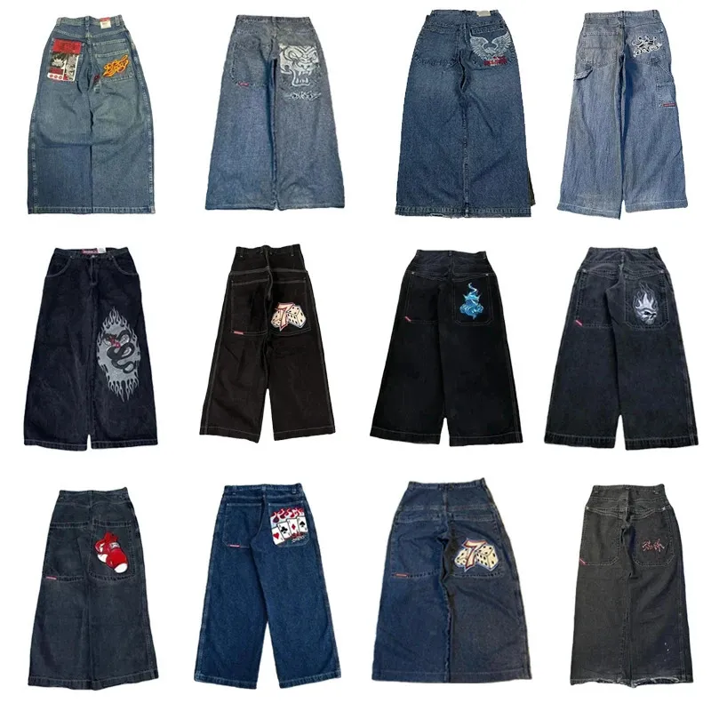 Jnco Streetwear Wide Leg Jeans Männer Y2K Hip Hop Harajuku Eagle bestickt Retro Casual Denim Hosen Baggy hohe Taillenhose 240410