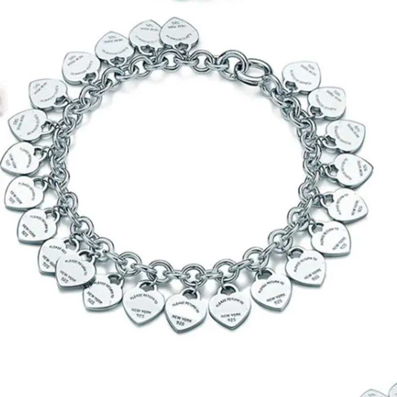 Chaîne Chain Sterling Sier 925 Classic Fashion Heart Card Bracelet Bracelet Bijoux Gift Holiday 200925 Drop livraison Bijoux Bracelets DHH