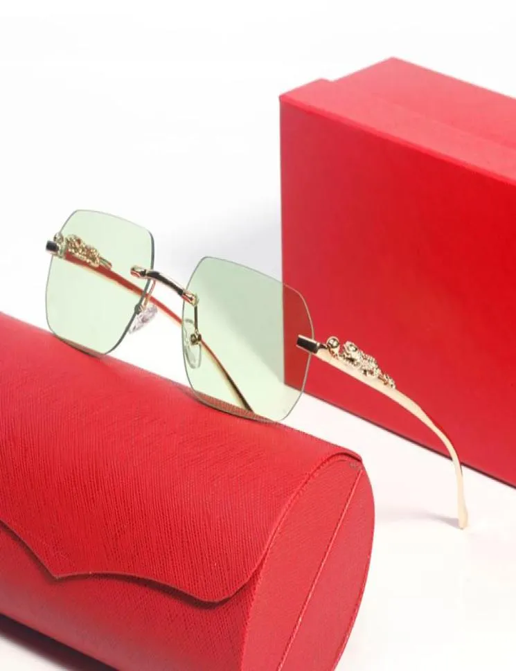 Glasses de sol designers sem aro diamante cortado Óculos Buffalo Metal Frame Lens marrom Moda Red colorida para homens e mulheres CAR2128132