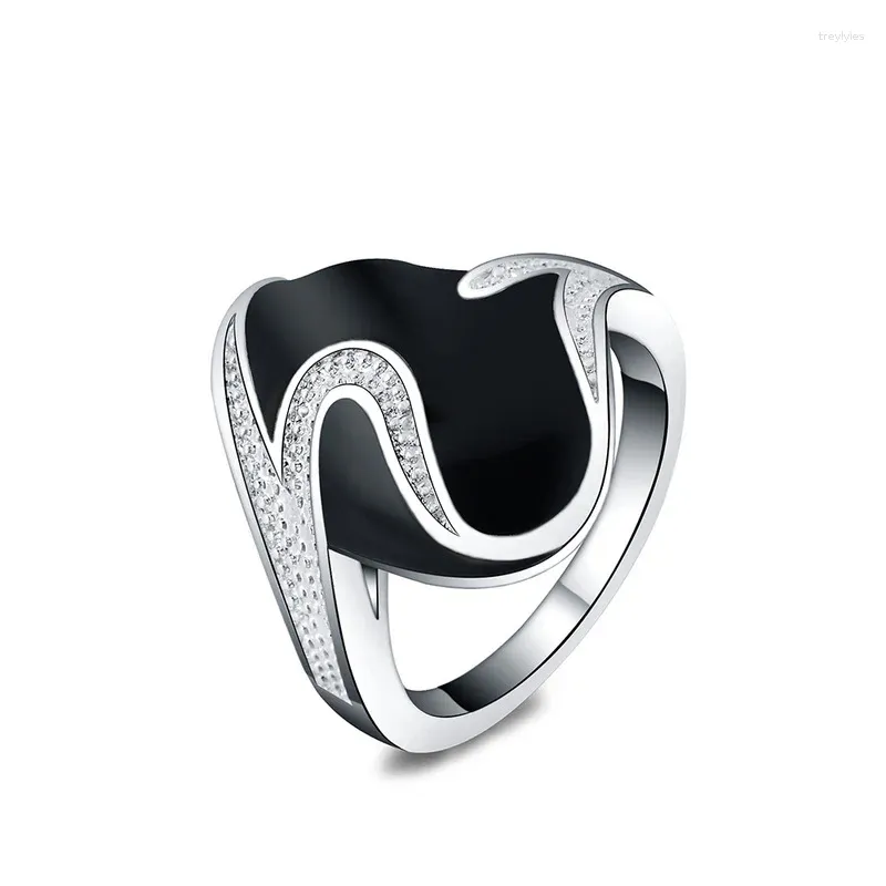 Кластерные кольца 925 Стерлинговое серебряное циркон эпоксидный черный кольцо мужчина для женщин мода свадебная вечеринка подарки