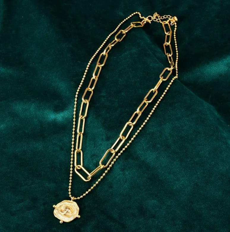 Tytanium Stalowe warstwowe monetę Pendan Naszyjnik Zestaw gruby grube kubańskie łańcuchy łącza Choker Naszyjniki dla kobiet Got Jewlery Y17156201