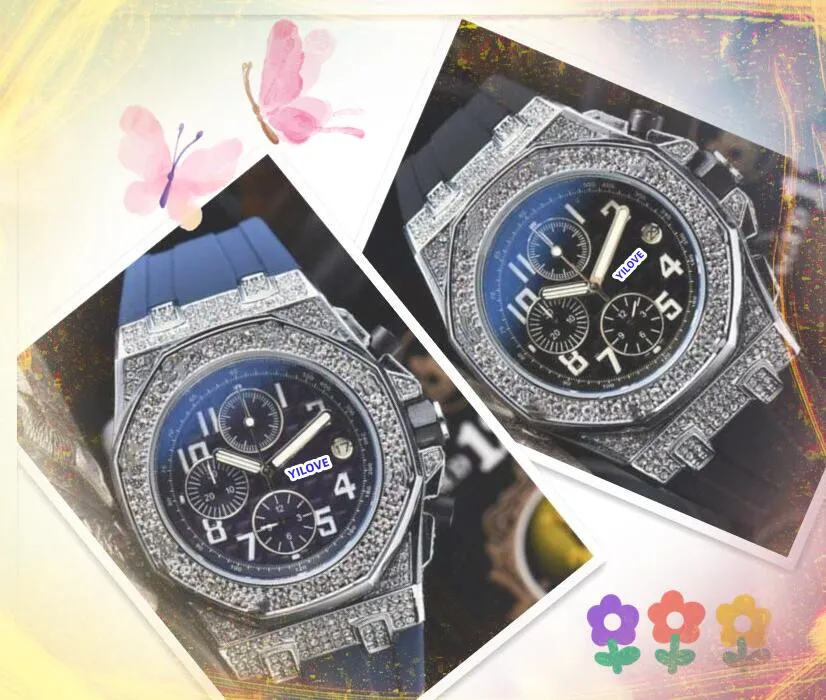 Lodowe sześć stiches designer zegarek stopwatch hip hop męskie kalendarz kwarcowy ruch kwarcowy