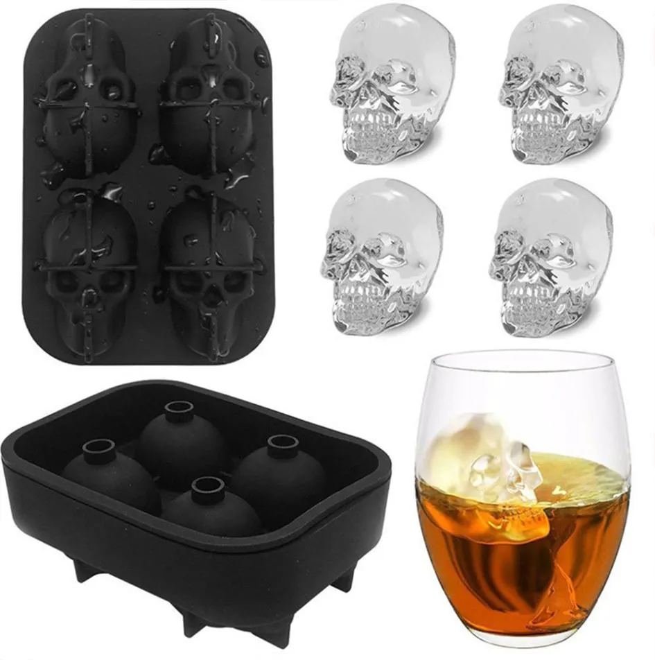 Christmas Halloween Gift FDA Test Silicone Skeleton Ice Mold Box With Lid Fancy Skull Ice Mold Maker för Bar Tools7704604