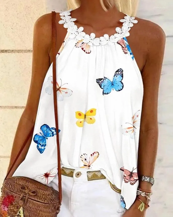 Женские танки сексуальные элегантные жилеты Camis Butterfly Print Guipur