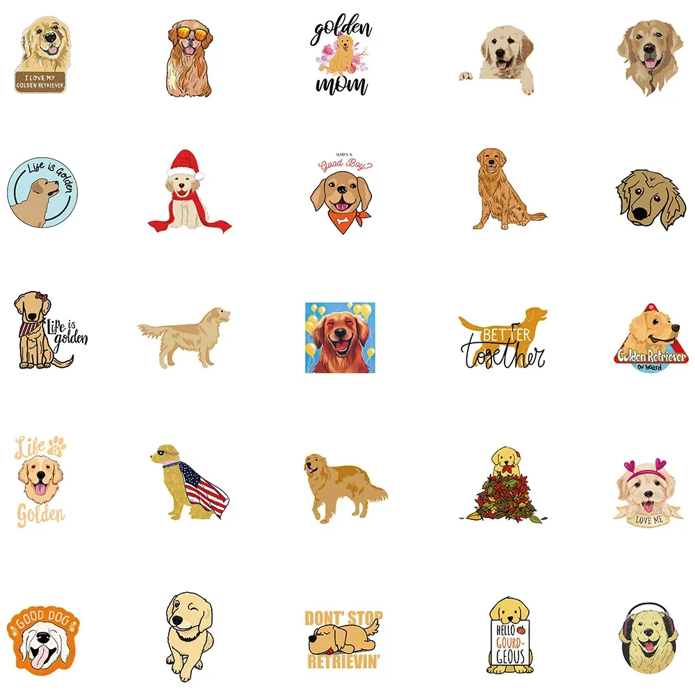 Cartoon Cartoon Golden Retriever Animaux Autocollants pour chiens pour ordinateur portable Guitare Vinyle Vinyle Sécrat de téléphone Graffiti 0417